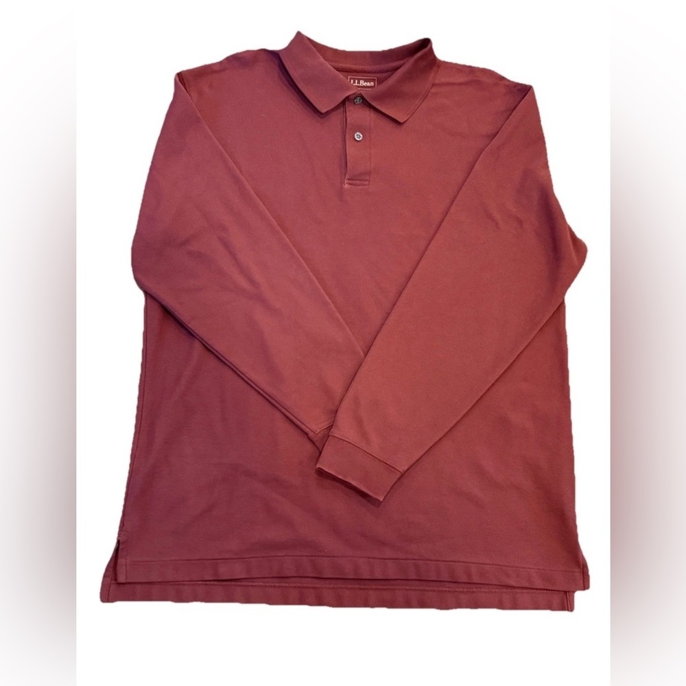 L.L. Bean Long Sleeve Polo Shirt Burgundy Cotton Pique Mens Large